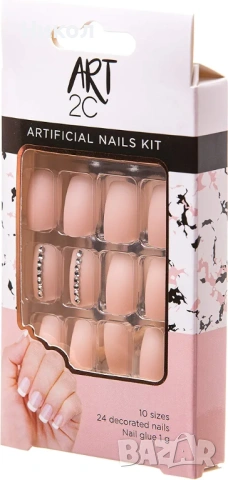 Комплект изкуствени нокти Art 2C в прасковен цвят с декорация от кристали, снимка 2 - Продукти за маникюр - 53140058