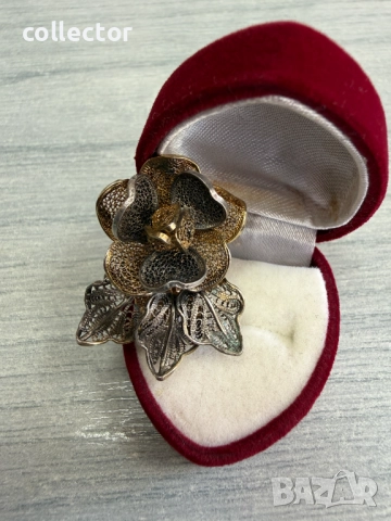 УНИКАТ ! Ръчно изработена сребърна брошка с позлата. №7718