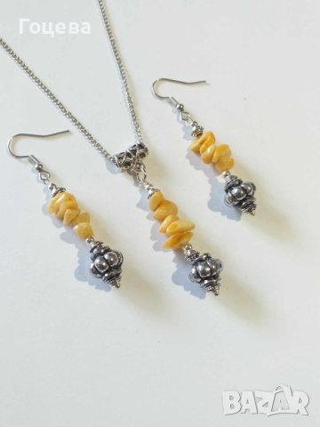 Новият ни Бохо Шик комплект обеци и колие със жълт кварц и орнаменти цвят сребро , снимка 4 - Бижутерийни комплекти - 41973182