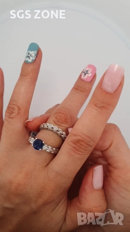 СРЕБЪРЕН ДВОЕН ПРЪСТЕН С САПФИР, снимка 2 - Пръстени - 52397340