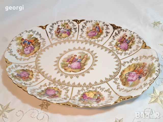 немско порцеланово елипсовидно плато с позлата Ромео и Жулиета М1, снимка 2 - Сервизи - 52983182