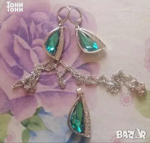 Австрийски Кристал Дамски Сребърен Сет Нов , снимка 4 - Бижутерийни комплекти - 47693941