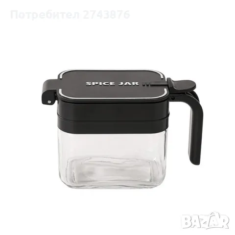 Стъклена Захарница с капак и лъжичка за дозиране , Черна, снимка 1