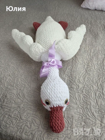 Плетена играчка, голяма плюшена гъска, ръчна изработка, снимка 2 - Плюшени играчки - 53859969