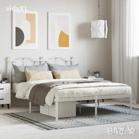 vidaXL Метална рамка за легло с горна табла, бяла, 140x190 см, снимка 2 - Спални и легла - 56147302