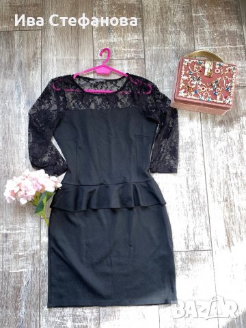 Страхотна нова черна еластична рокля с пеплум на талията , снимка 6 - Рокли - 37246305