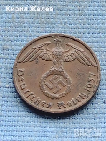 Монета 1 райхсфенинг 1937г. Германска империя с свастика 34841, снимка 7 - Нумизматика и бонистика - 42730529
