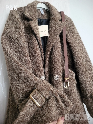 Кафяво палто с колан, снимка 7 - Палта, манта - 52615571