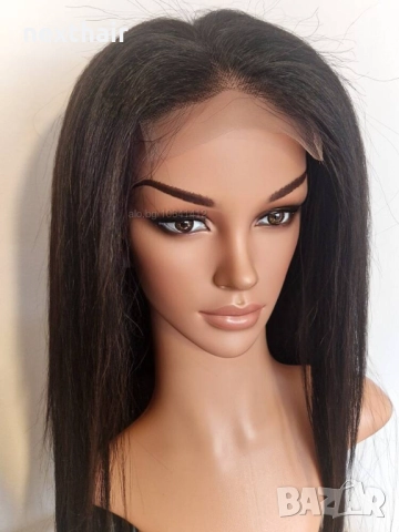 Черна перука от микс естествен косъм и примеси 70 см с Lace 4×4, снимка 5 - Аксесоари за коса - 52906961