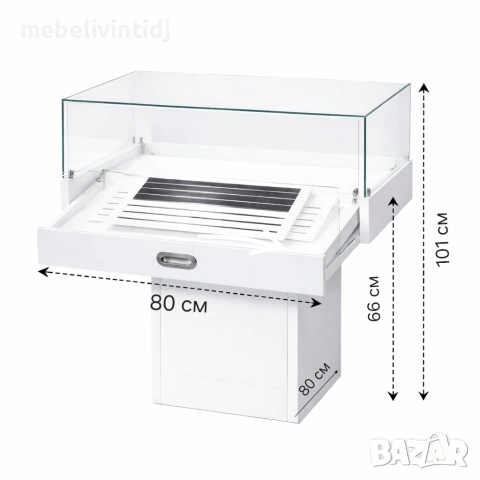 Стъклена витрина с шкаф – бяла, снимка 2 - Витрини - 53576027