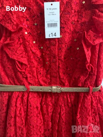 НОВА! Дантелена рокля със златно коланче George 9-10 години, снимка 2 - Детски рокли и поли - 41447827