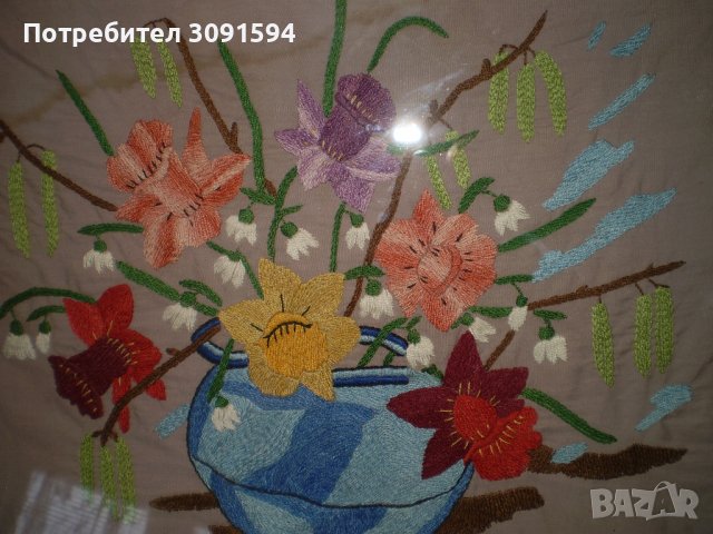 оригинална ръчно бродирана картина за стена период 1950г, снимка 3 - Антикварни и старинни предмети - 40600556