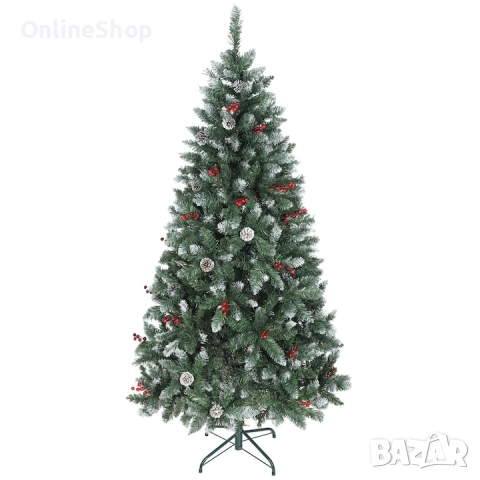 Изкуствена коледна елха декорирана с шишарки и горски плодове, зелена,, снимка 2 - Декорация за дома - 52348413