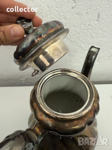 Порцеланов чайник със сребърно фолио -  Carl Magnus Hutschenreuther №7602, снимка 7 - Антикварни и старинни предмети - 52366762