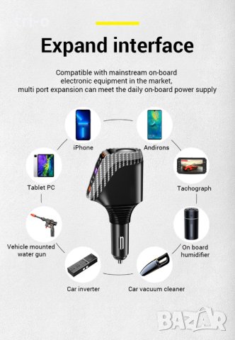 Универсално зарядно за автомобил 3хUSB Fast Charging с цифров дисплей и слот за запалка, снимка 2 - Зарядни за кола - 41852056