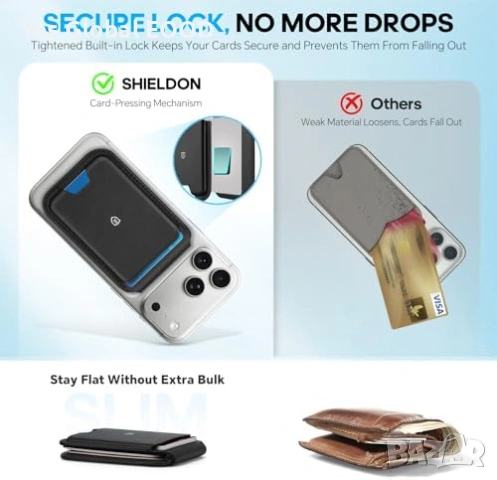 SHIELDON MagSafe кожен портфейл RFID черен, снимка 7 - Портфейли, портмонета - 53616334