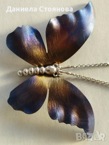 Колие сребро и титан пеперуда, снимка 3 - Колиета, медальони, синджири - 52108364