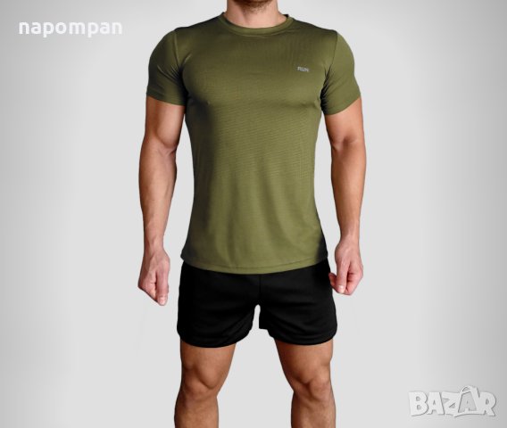 Мъжки спортни тениски за фитнес и тичане от лека материя - армейско зелено, снимка 3 - Тениски - 41125378