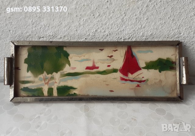 Стар поднос с рисунка, лодка, пейзаж, картина, снимка 2 - Картини - 40224190