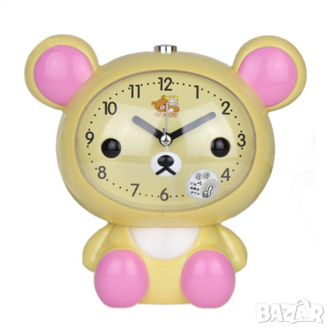 Детски настолен часовник със светлина и функция за будилник с батерии Мече, 15 х 16 см, снимка 3 - Детски - 44741333