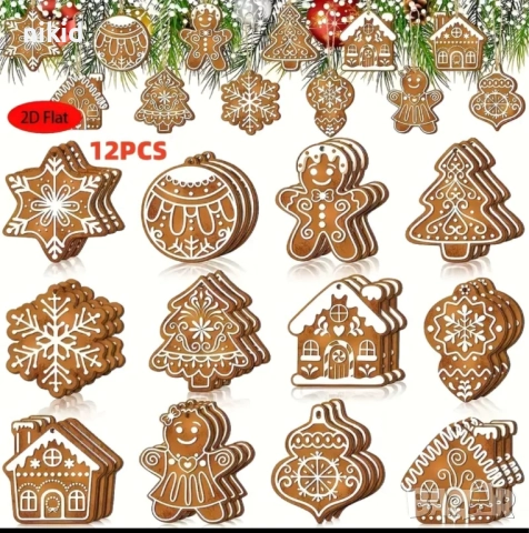 12 бр Джинджифилова бисквитка джинджифилови бисквитки за декор украса елха подаръци Коледни меденки , снимка 2 - Други - 52673417