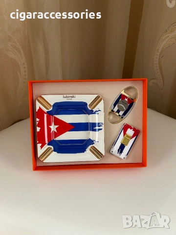 Луксозен подаръчен комплект за пури – пепелник, запалка и резачка, снимка 2 - Запалки - 53028087