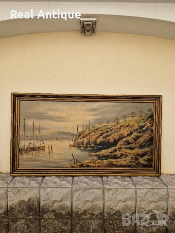 Страхотна антикварна майсторска авторска картина масло върху платно , снимка 2 - Антикварни и старинни предмети - 51686755