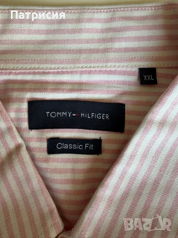 Чисто нова мъжка риза Tommy Hilfiger Classic Fit с дълъг ръкав, дизайн розово  бяло райе, размер XXL, снимка 2 - Ризи - 56045069