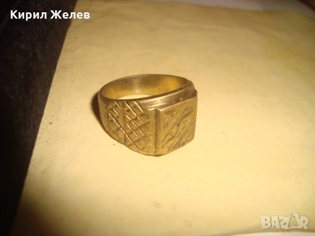 СТАР ПОЗЛАТЕН БРОНЗОВ ПРЪСТЕН ОРНАМЕНТИРАН РЪЧНО МАЙСТОРСКА АРТ ДЕКО СТИЛ ИЗРАБОТКА МАСИВЕН 18185, снимка 5 - Пръстени - 33867231