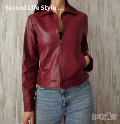 Zara дамско яке от изкуствена кожа в червен цвят р-р S, снимка 2 - Якета - 53726399