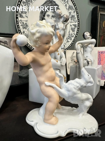 Ангелче с топка и кученце” 17/13 см  Германия Schaubach Kunst - 20 век, великолепна класа и красота,, снимка 4 - Колекции - 52658894