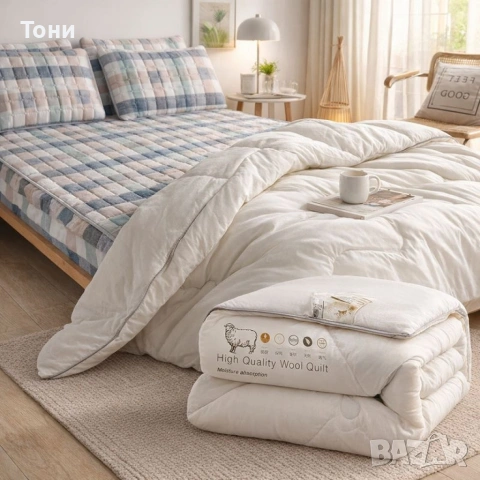 Капитониран чаршаф от нетъкана материя 1,80 x 2,00 м + 2 калъфки +юрган с овча вълна 160x200см