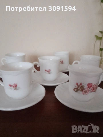 Сервиз 6 чаши с чинийки за кафе  Arcopal Francee , снимка 3 - Сервизи - 53831121