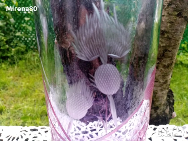 Лилава кристална ваза, снимка 2 - Вази - 50442529