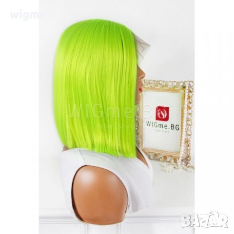 Къса права яркозелена лейс фронт перука Лив, снимка 3 - Аксесоари за коса - 35784702