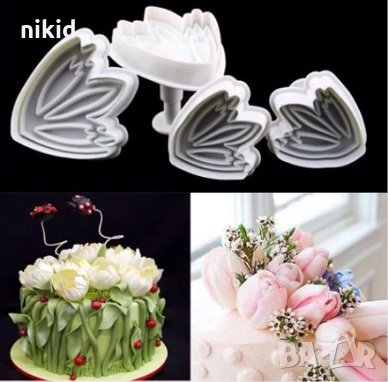 4 бр лале пластмасови резци резец форми форма с бутало за фондан тесто торта сладки декор, снимка 2 - Форми - 35872675