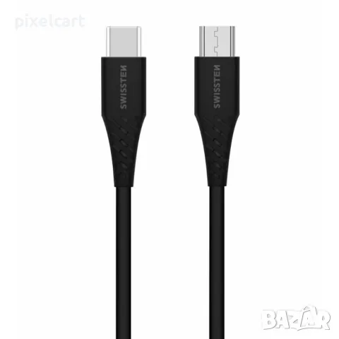 Кабел SWISSTEN USB-C към Micro USB, 1.0 m, Черен, снимка 1