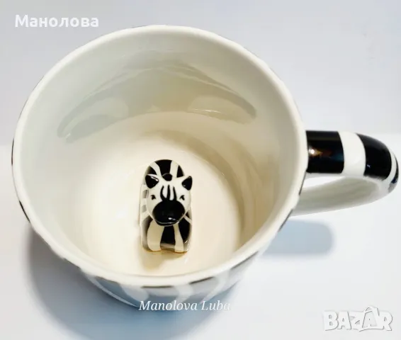 Порцеланова ръчно рисувана чаша Zebra., снимка 2 - Чаши - 48341493