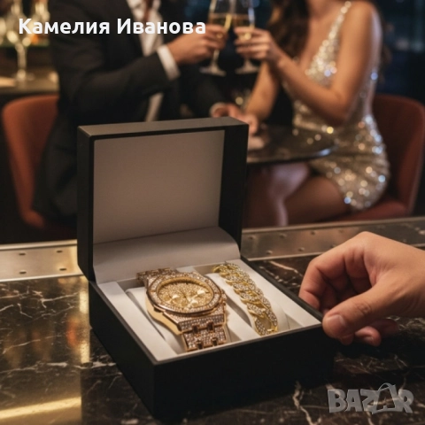 Универсален комплект часовник и гривна с кубинска плетка