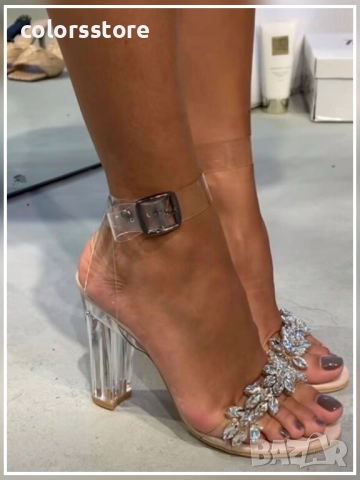 Сандали на ток - прозрачен силикон с бежов акцент - MV10 