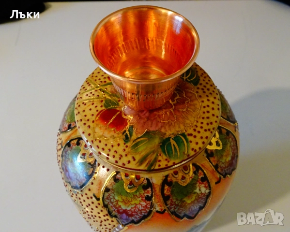 Японски свещник,японски порцелан Сацума и чиста мед. , снимка 10 - Антикварни и старинни предмети - 52506461