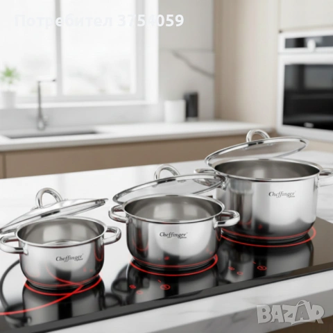 Тенджера от неръждаема стомана Cheffinger  с индукционно дъно и стъклен капак, снимка 5 - Съдове за готвене - 53174327