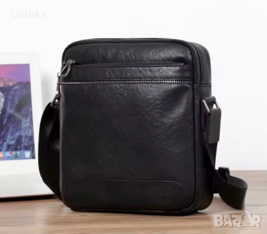 Мъжка елегантна дизайнерска чанта за през рамо /Черна естествена кожа!