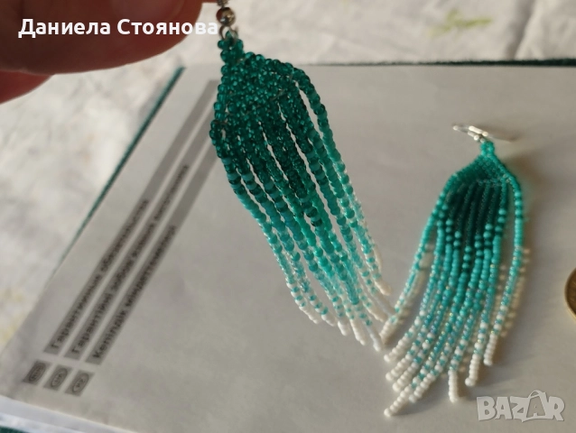 Обеци в тюркоазено синьо-зелено в бохемски стил, снимка 2 - Обеци - 52108445