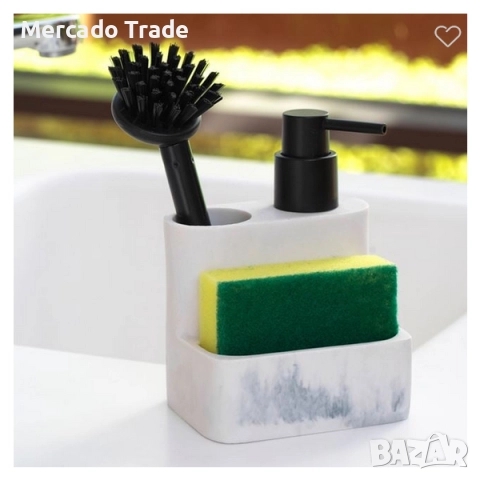 Диспенсър с гъба и четка Mercado Trade, За кухня, Бял
