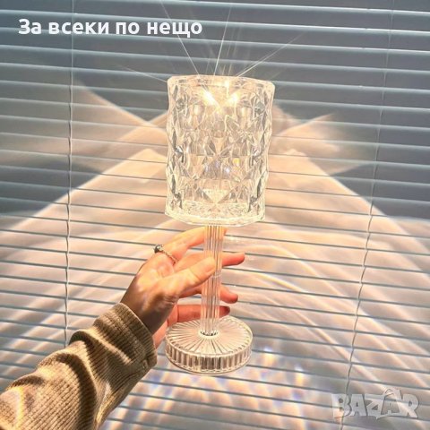 Настолна лампа, RGB LED, със сензорен димер, 3 нива на интензитет, акрилен кристал, презареждаема с , снимка 1 - Лед осветление - 42292306