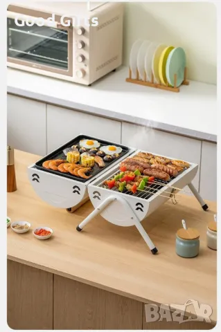 Преносимо двустранно барбекю с дървена дръжка – Компактна скара за месо, риба и зеленчуци, снимка 3 - Други стоки за дома - 50401573