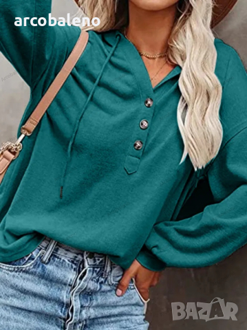 Дамско горнище с качулка Ежедневен свободен едноцветен суичър, 4цвята , снимка 7 - Суичъри - 44793379