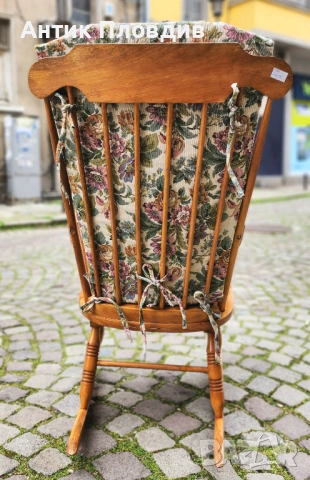 Люлеещ стол с флорална дамаска и масивна дървена конструкция, снимка 5 - Столове - 53655334