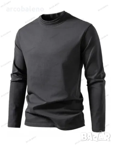 Мъжка модна ежедневна двуслойна тениска с дизайн на половин яка и дълги ръкави, 3цвята , снимка 2 - Тениски - 47998747